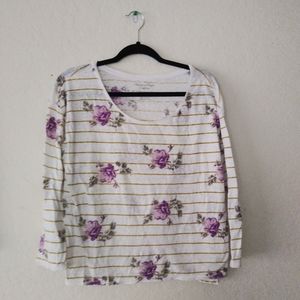 American Eagle Floral Striped Shirt M